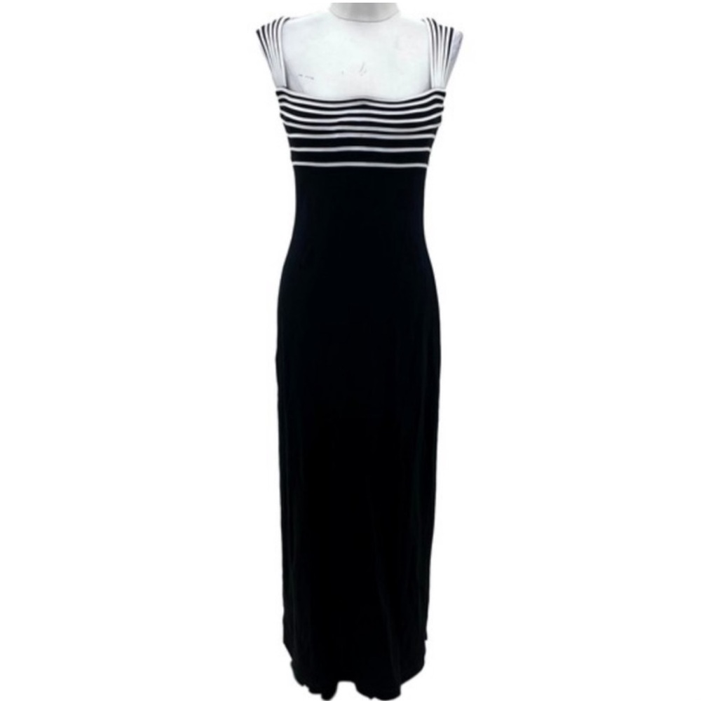 Tadashi Shoji Womens Sheath Dress, Black white striped wide strap vintage